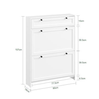 SoBuy FSR207-W Dulap de pantofi ultra-subțire, salveză spațiu, 19 cm – Intrare îngustă – 80x19x107 cm Alb