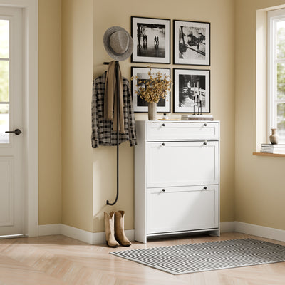 SoBuy FSR207-W Dulap de pantofi ultra-subțire, salveză spațiu, 19 cm – Intrare îngustă – 80x19x107 cm Alb