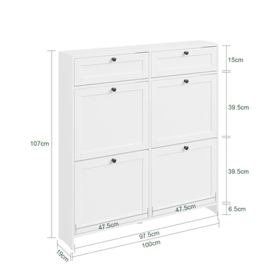 SoBuy FSR208-W Meuble à Chaussures Gain de Place Ultra-Slim 19cm – Entrée Étroite – 100x19x107 cm Blanc