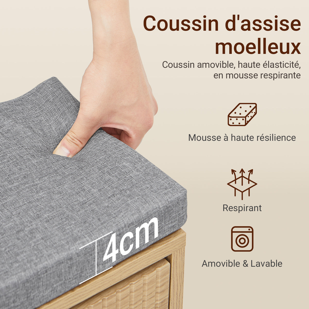 SoBuy FSR211-N Banc pentru Pantofi cu Șezut Căptușit din In, 3 Compartimente Rabataile Slim 24cm, 8 Perechi Mărimea 47, Capacitate de Încărcare 237 kg pentru Hol – 100x24x50 cm, Natural