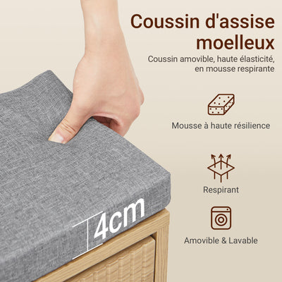 SoBuy FSR211-N Banc pentru Pantofi cu Șezut Căptușit din In, 3 Compartimente Rabataile Slim 24cm, 8 Perechi Mărimea 47, Capacitate de Încărcare 237 kg pentru Hol – 100x24x50 cm, Natural