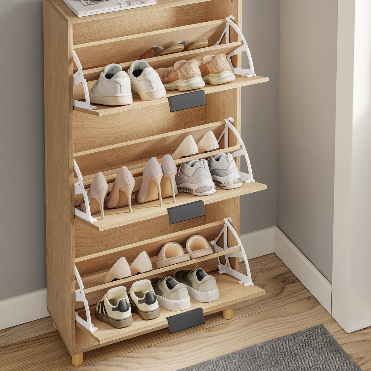 SoBuy FSR213-N Dulap de Pantofi Salvează Spațiu – Hol Îngust – 60x24x120 cm Natural