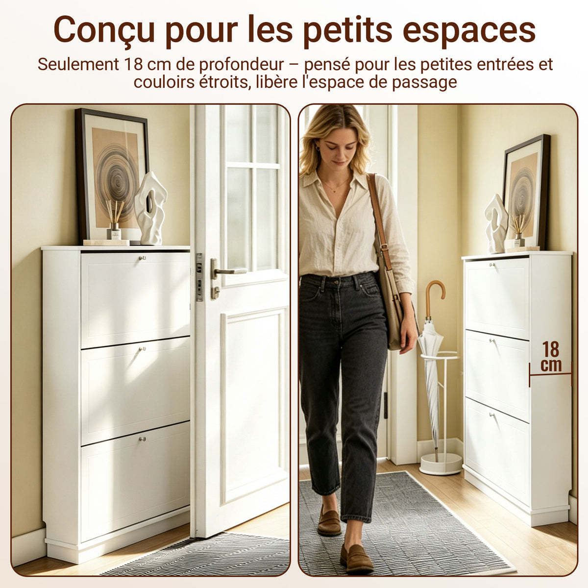 SoBuy FSR215-W Dulap de pantofi ultra-subțire, salveză spațiu, 18 cm – Intrare îngustă – 76x18x113 cm Alb
