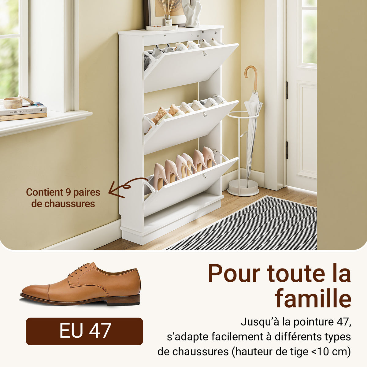 SoBuy FSR215-W Dulap de pantofi ultra-subțire, salveză spațiu, 18 cm – Intrare îngustă – 76x18x113 cm Alb