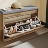 SoBuy FSR218-F Banc pentru pantofi cu pernă detașabilă și 1 ușă, subțire 24 cm, 6-8 perechi mărimea 47, sarcină 123 kg pentru intrare – 75x24x53 cm, lemn și gri