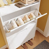SoBuy FSR151-H-W Dulap de Pantofi cu 3 Uși Batante Ultra-Subțire 19cm, Organizator Compact pentru Hol Intrare – 50x19x129 cm, Alb