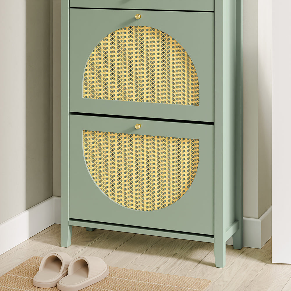 SoBuy FSR223-GR Armoire à Chaussures Cannage 2 Abattants et 1 Tiroir – 12 Paires, Meuble d'Entrée – 62×25×97 cm, Vert
