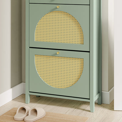 SoBuy FSR223-GR Armoire à Chaussures Cannage 2 Abattants et 1 Tiroir – 12 Paires, Meuble d'Entrée – 62×25×97 cm, Vert