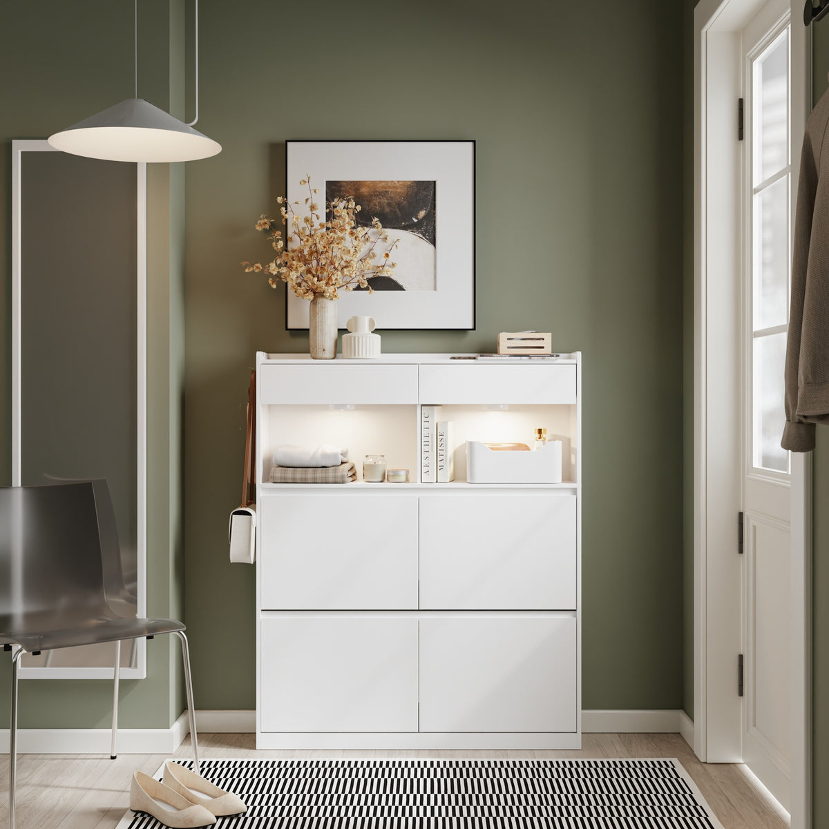 SoBuy FSR224-E-W Meuble à Chaussures Étroit avec LED et 2 Tiroirs – Abattants, 12 Paires – 98×19×120 cm, Blanc