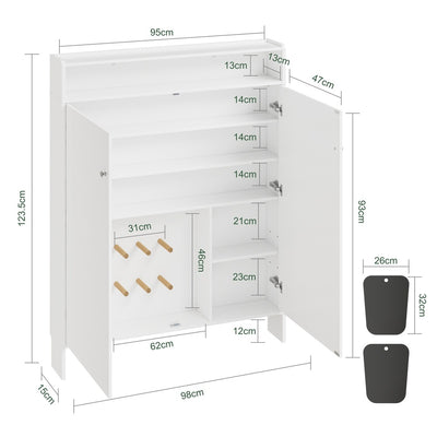 SoBuy FSR227-E-W Meuble à Chaussures Blanc – Armoire à Chaussures Ultra-Étroite 15 cm avec Étagère Ouverte – 98×15×123,5 cm, Charge 50 kg