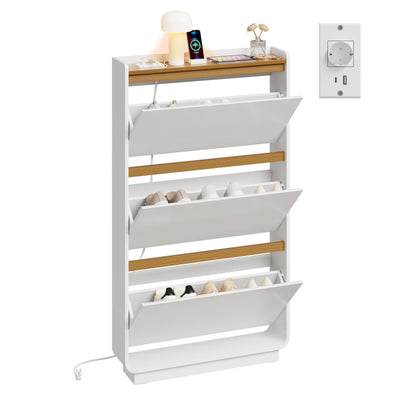 SoBuy FSR228-E-W Meuble à Chaussures Ultra Fin avec USB-C – 15 cm de Profondeur, 9 Paires, Fixation Murale, Blanc, 72 × 15 × 126 cm
