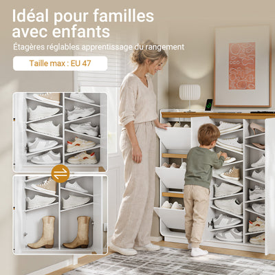 SoBuy FSR229-E-WN Meuble à Chaussures Suspendu Ultra Fin – 15 cm de Profondeur, 14 Paires, USB-C, Blanc, 121 × 15 × 126 cm