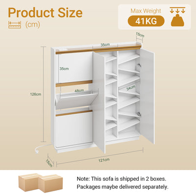 SoBuy FSR229-E-WN Meuble à Chaussures Suspendu Ultra Fin – 15 cm de Profondeur, 14 Paires, USB-C, Blanc, 121 × 15 × 126 cm