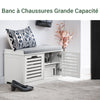 SoBuy FSR23-II-W Banc pentru Pantofi cu Pernă Căptușită, 2 Uși și 4 Compartimente Deschise pentru Intrare – 71x35x43 cm, Alb