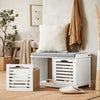 SoBuy FSR23-K-W Banc pentru Pantofi cu Pernă Căptușită și 2 Compartimente de Depozitare pentru Hol – 71x34x43 cm, Alb