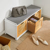 SoBuy FSR23-WN Banc de Pantofi cu Pernă Căptușită și 3 Cuburi de Depozitare pentru Intrare – 105x35x43 cm, Alb și Natur
