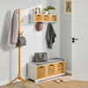 SoBuy FSR23-WN Banc de Pantofi cu Pernă Căptușită și 3 Cuburi de Depozitare pentru Intrare – 105x35x43 cm, Alb și Natur