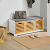 SoBuy FSR23-WN Banc de Pantofi cu Pernă Căptușită și 3 Cuburi de Depozitare pentru Intrare – 105x35x43 cm, Alb și Natur