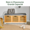 SoBuy FSR23-WN Banc de Pantofi cu Pernă Căptușită și 3 Cuburi de Depozitare pentru Intrare – 105x35x43 cm, Alb și Natur