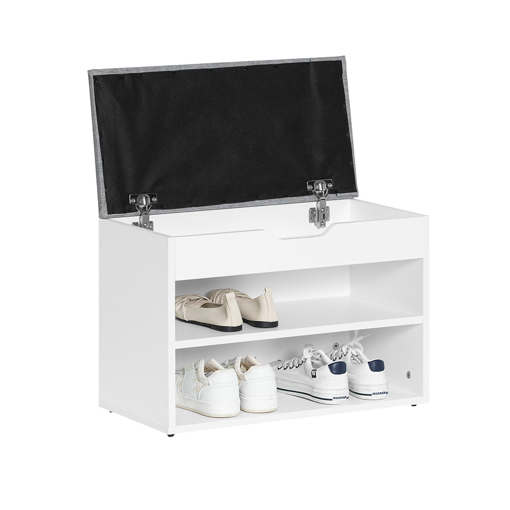 SoBuy FSR25-HG Banc à Chaussures 2 Étages avec Coussin Gris Rembourré pour Entrée Couloir – 60x30x44 cm, Blanc
