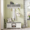 SoBuy FRG282-W Cuier de Perete cu 5 Cârlige și 3 Coșuri - Cuier de Perete din Lemn, Mobilier de Intrare cu Etajeră - Dulap Suspendat pentru Dormitor, Living, Baie - Alb 100x20x30cm