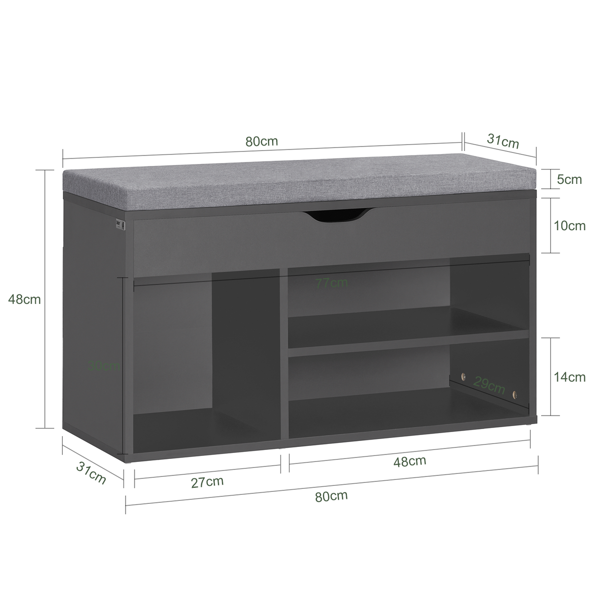 SoBuy FSR45-DG Banc pentru pantofi/cizme cu spațiu de depozitare, cu pernă tapițată, Mobilier de intrare confortabil, Dulap pentru pantofi