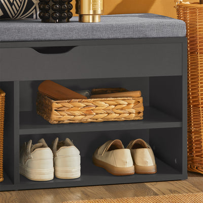 SoBuy FSR45-DG Banc pentru pantofi/cizme cu spațiu de depozitare, cu pernă tapițată, Mobilier de intrare confortabil, Dulap pentru pantofi