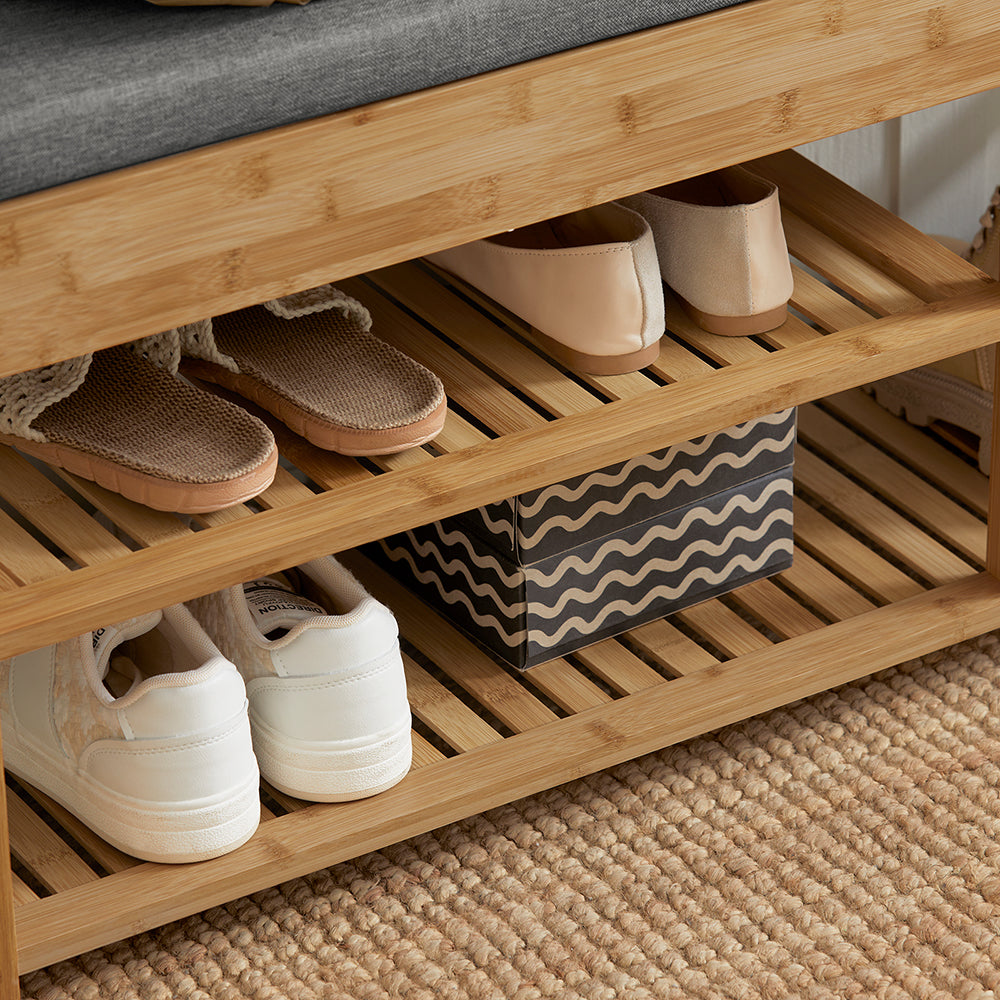 SoBuy FSR47-N Banc de Pantofi cu Raft și Sertare Laterale, Banchetă pentru Hol Intrare – 90x30x45 cm, Natural