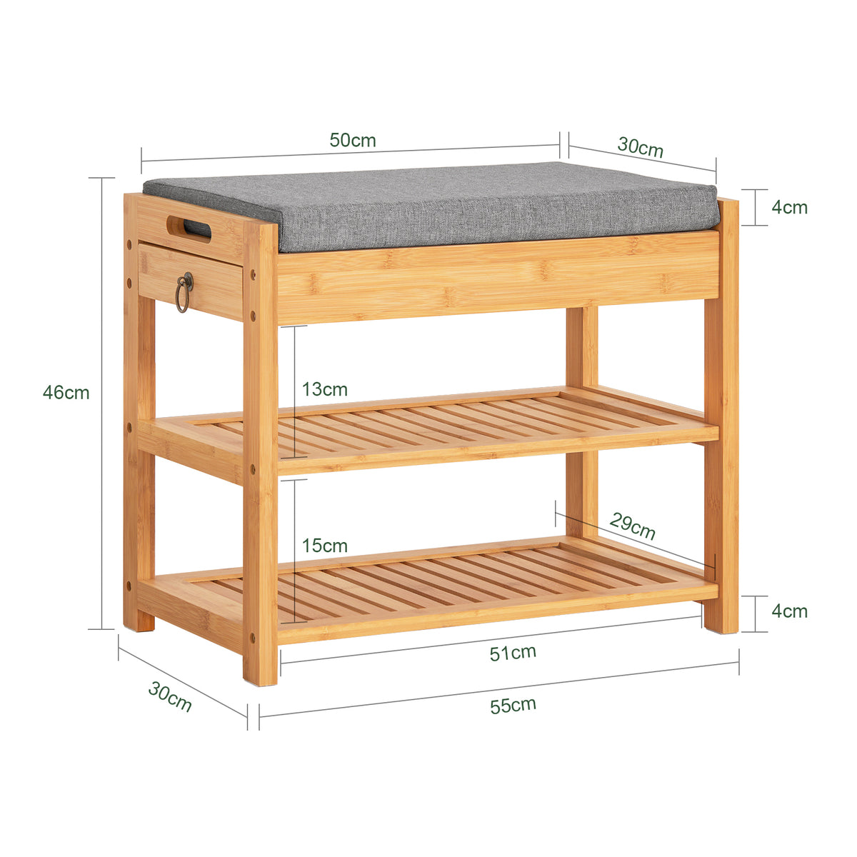 SoBuy FSR49-N Banc pentru Pantofi cu Raft și Sertare Laterale pentru Hol Intrare – 55x30x46 cm, Natur