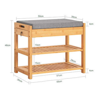 SoBuy FSR49-N Banc pentru Pantofi cu Raft și Sertare Laterale pentru Hol Intrare – 55x30x46 cm, Natur