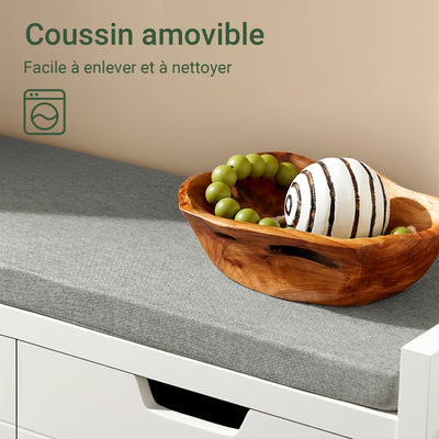 SoBuy FSR63-II-W Banc de Pantofi cu Pernă Căptușită și 2 Uși, Mobilier de Hol – 91x30x50 cm, Alb