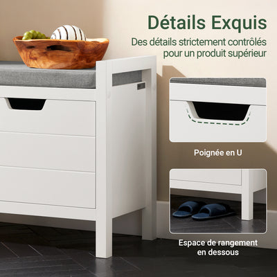 SoBuy FSR63-II-W Banc de Pantofi cu Pernă Căptușită și 2 Uși, Mobilier de Hol – 91x30x50 cm, Alb
