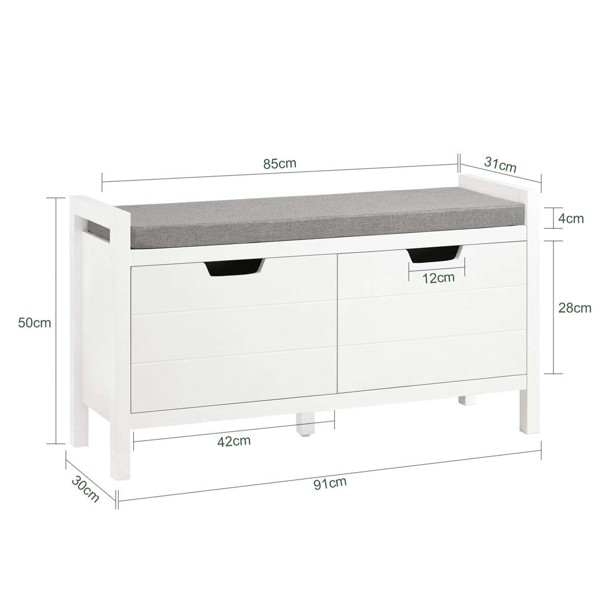 SoBuy FSR63-II-W Banc de Pantofi cu Pernă Căptușită și 2 Uși, Mobilier de Hol – 91x30x50 cm, Alb
