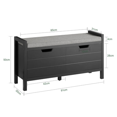 SoBuy FSR63-II-SCH Banc pentru pantofi cu pernă căptușită și 2 uși, Mobilier pentru hol – 91x30x50 cm, Negru