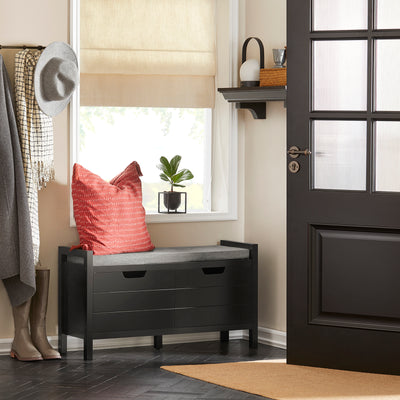 SoBuy FSR63-II-SCH Banc pentru pantofi cu pernă căptușită și 2 uși, Mobilier pentru hol – 91x30x50 cm, Negru