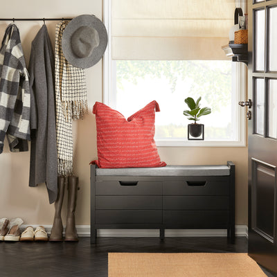 SoBuy FSR63-II-SCH Banc pentru pantofi cu pernă căptușită și 2 uși, Mobilier pentru hol – 91x30x50 cm, Negru