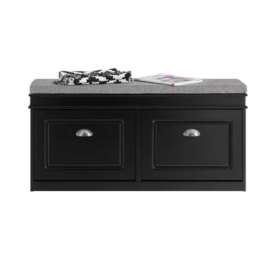 SoBuy FSR64-SCH Banc à Chaussures 2 Abattants avec Coussin Rembourré, Coffre de Rangement pour Entrée – 104x24x51 cm, Noir