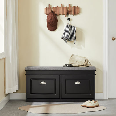 SoBuy FSR64-SCH Banc pentru pantofi cu 2 compartimente rabatabile și pernă căptușită, Cutie de depozitare pentru intrare – 104x24x51 cm, Negru