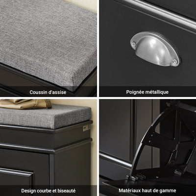 SoBuy FSR64-SCH Banc pentru pantofi cu 2 compartimente rabatabile și pernă căptușită, Cutie de depozitare pentru intrare – 104x24x51 cm, Negru