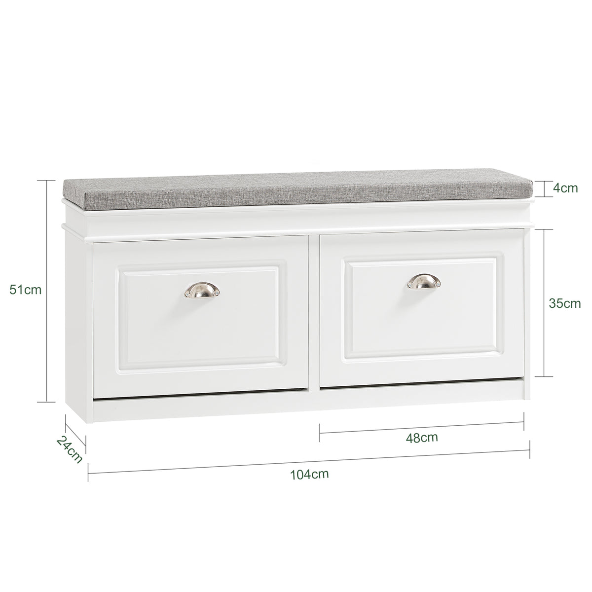 SoBuy FSR64-W Banc pentru Pantofi 104 cm – 8 Perechi, Pernă Lavabilă, Subțire 24 cm, FSC®, Alb