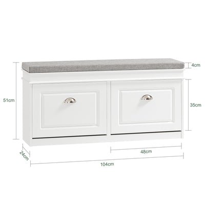 SoBuy FSR64-W Banc pentru Pantofi 104 cm – 8 Perechi, Pernă Lavabilă, Subțire 24 cm, FSC®, Alb