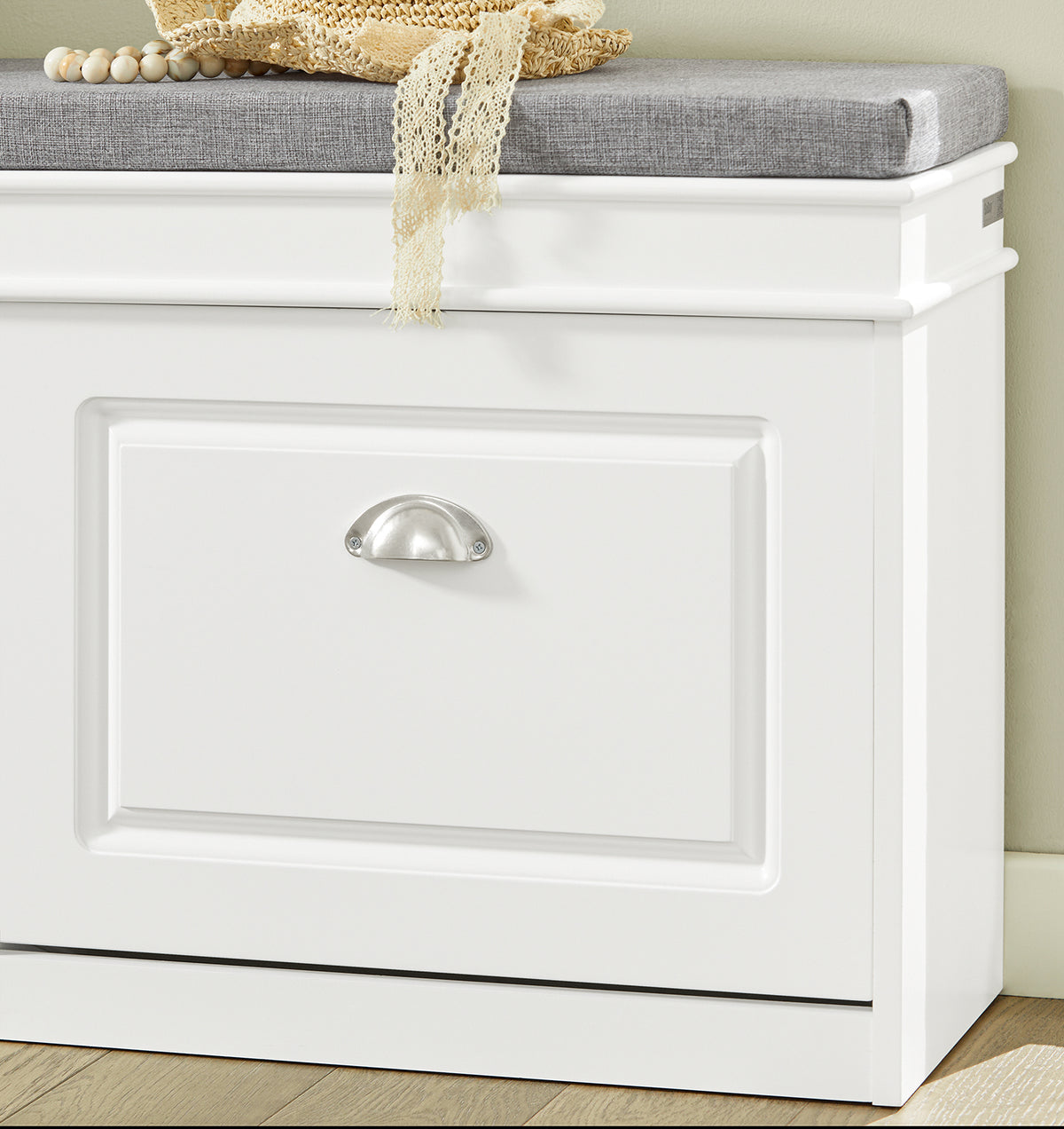 SoBuy FSR64-W Banc pentru Pantofi 104 cm – 8 Perechi, Pernă Lavabilă, Subțire 24 cm, FSC®, Alb