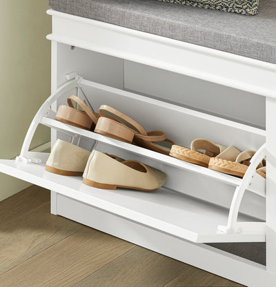 SoBuy FSR64-W Banc pentru Pantofi 104 cm – 8 Perechi, Pernă Lavabilă, Subțire 24 cm, FSC®, Alb