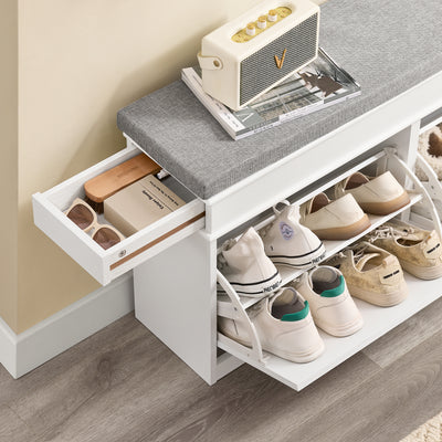 SoBuy FSR64-WG + FSR94-WG Lot Banc à Chaussures + Meuble Slim 20 Paires – Entrée Complète 24 cm – Effet Bois Blanc