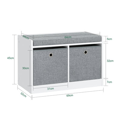 SoBuy FSR65-K-DG Banc pentru Pantofi cu Pernă Căptușită și 2 Coșuri de Depozitare pentru Intrare – 68x32x45 cm, Gri Închis