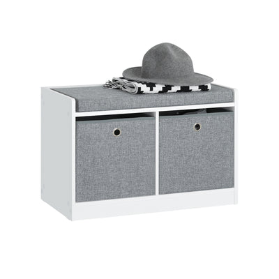 SoBuy FSR65-K-DG Banc à Chaussures avec Coussin Rembourré et 2 Paniers de Rangement pour Entrée – 68x32x45 cm, Gris Foncé