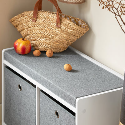 SoBuy FSR65-K-DG Banc pentru Pantofi cu Pernă Căptușită și 2 Coșuri de Depozitare pentru Intrare – 68x32x45 cm, Gri Închis