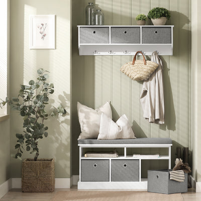 SoBuy FSR67-HG Banc pentru Pantofi cu Pernă Căptușită, 2 Compartimente și 3 Coșuri pentru Hol – 96x35x50 cm, Gri