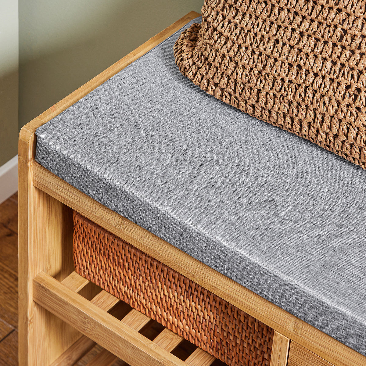 SoBuy FSR75-N Banc à Chaussures avec Tiroir et Assise, Étagère de Rangement pour Entrée Couloir – 91x34x45 cm, Naturel