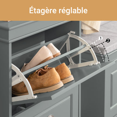 SoBuy FSR78-HG Dulap de pantofi cu 2 uși rabatabile, Raft pentru 8 perechi pentru hol – 54x24x83 cm, Gri